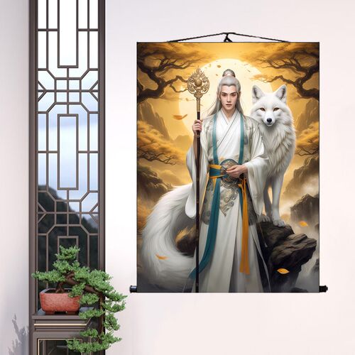 堂口九尾狐画像挂画胡天龙女狐娘娘像真身卷轴东北出马客厅装饰画