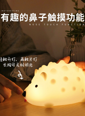 新奇特意创刺猬小夜灯l胶d充电硅eusb儿童氛围卡通遥控触摸七彩灯