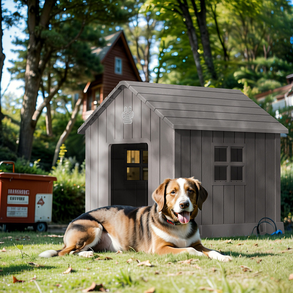 户外中号大号塑料仿木屋宠物屋狗房子猫猫仿木宠物窝小木屋狗窝房
