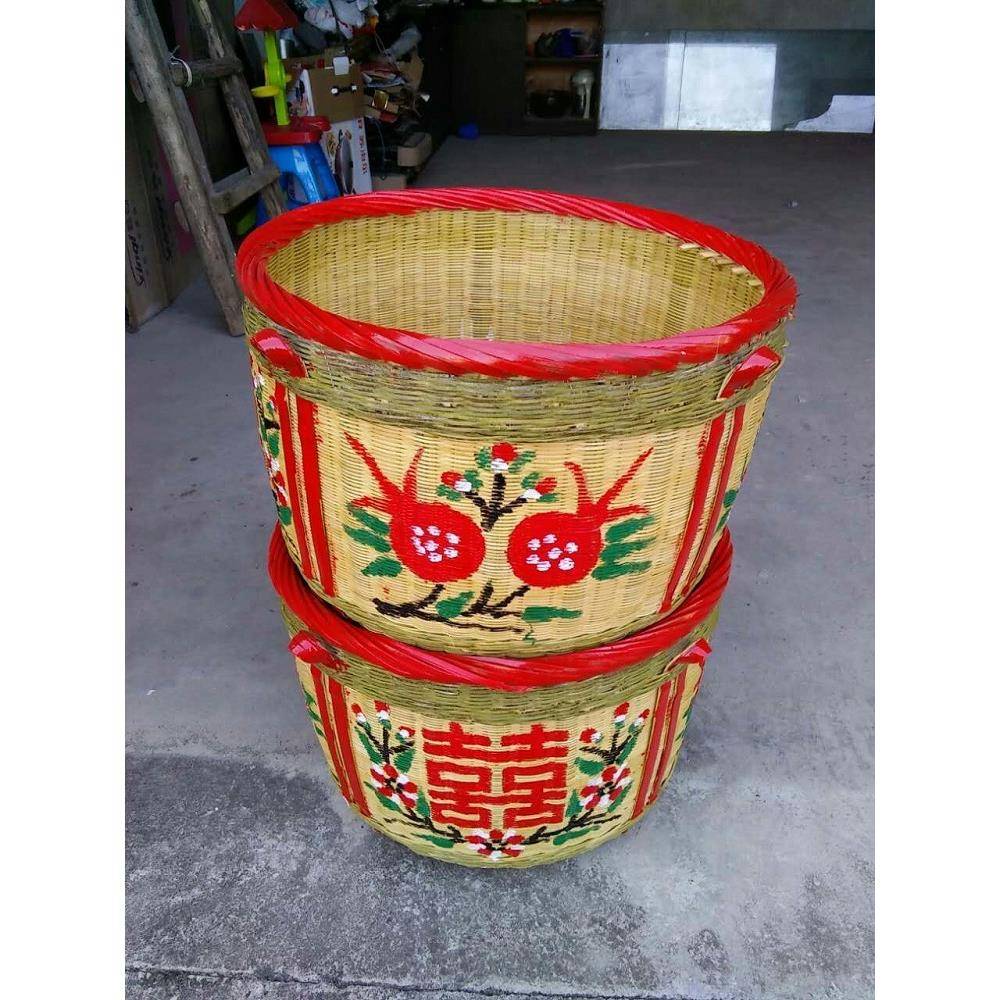 结婚定婚满月大号竹编箩筐喜事喜庆嫁妆用品手工绘画簸箕搬家挑担