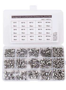 480PCS套装304不锈平头内六角螺丝沉头螺钉M3M4M5_DIN7991
