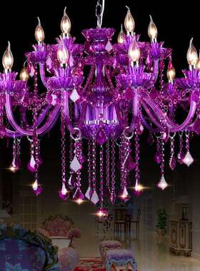 欧式紫色水晶灯酒店网吧KTV吊灯咖啡厅服装店装饰灯彩色玻璃吊灯