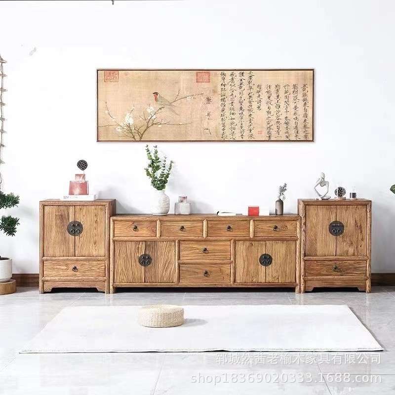 老榆木电视柜家居客厅落地式装饰影视柜实木收纳地柜多功能视听柜