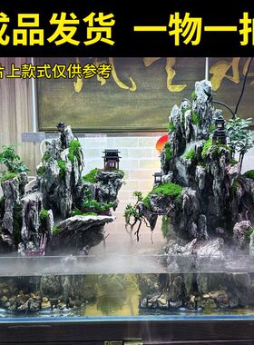 双过滤高清超白玻璃直角鱼缸水陆缸假山造景生态景观成品家居懒人