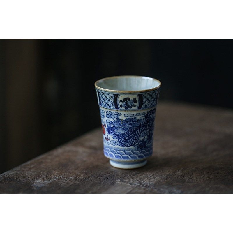 纯手绘釉下青花茶杯沐石覆古主人杯品茗杯闻香杯单杯110ml