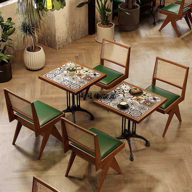 复古咖啡厅桌椅组合餐饮家具商用卡座沙发甜品奶茶店美式西餐厅桌