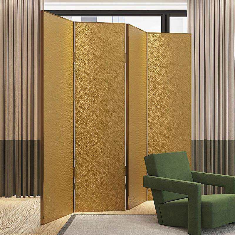 现代简约屏风轻奢皮革高端隔断客厅可折叠移动铝合金装饰进门遮挡