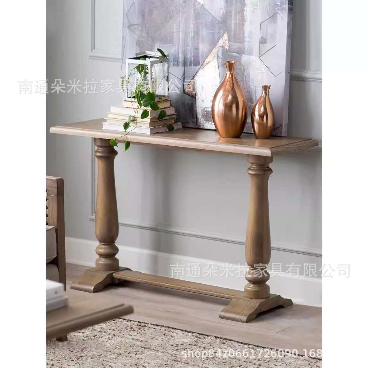 美式复古实木玄关桌长方形条桌入户玄关中式靠墙极简方桌家具