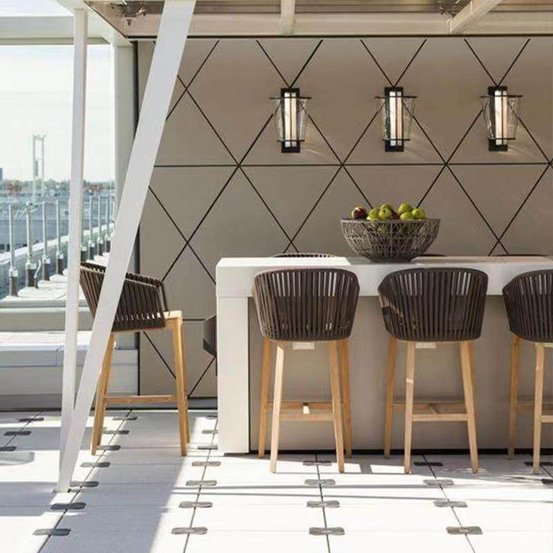 绳编户外吧椅别墅休闲靠背椅实木高脚凳室外露天防水防晒柚木吧凳,商业/办公家具,商用藤编家具,淘宝优惠券,粉丝福利购,淘宝优惠卷