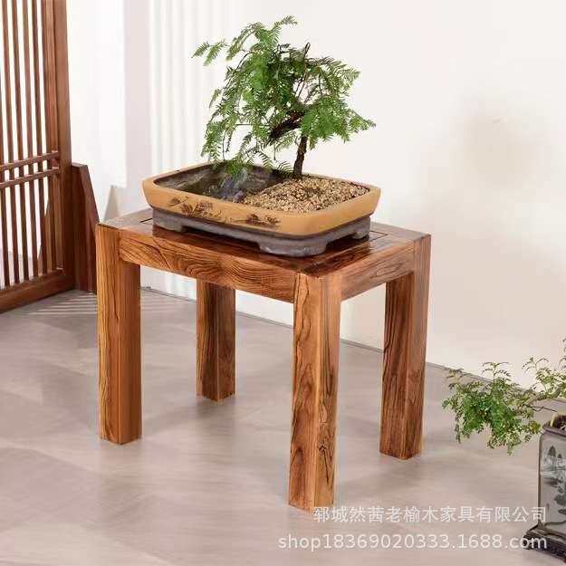 新款老榆木置物架室内景观石工艺品摆件收纳架室内鱼缸花盆展示架