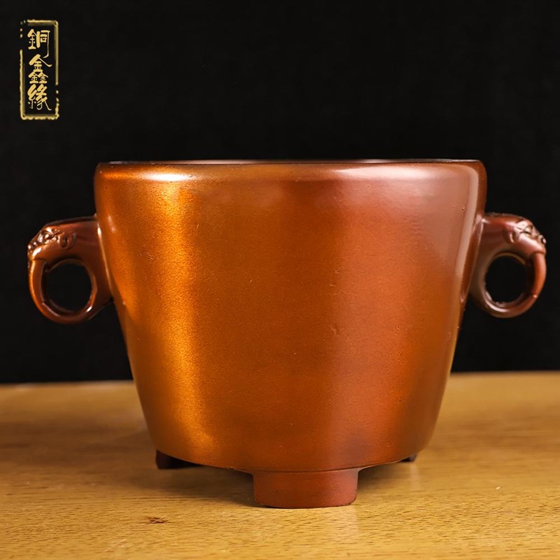黄烧浮雕狮头煮茶炉加厚香薰炭家庭炉火炉铜水罐客厅茶室铜茶炉