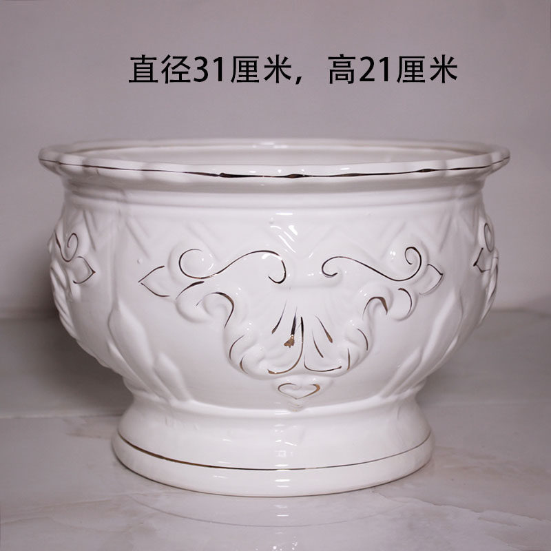 特身号欧式大象图案米白陶瓷花盆大印花多肉花卉镂空蝴蝶兰桌面