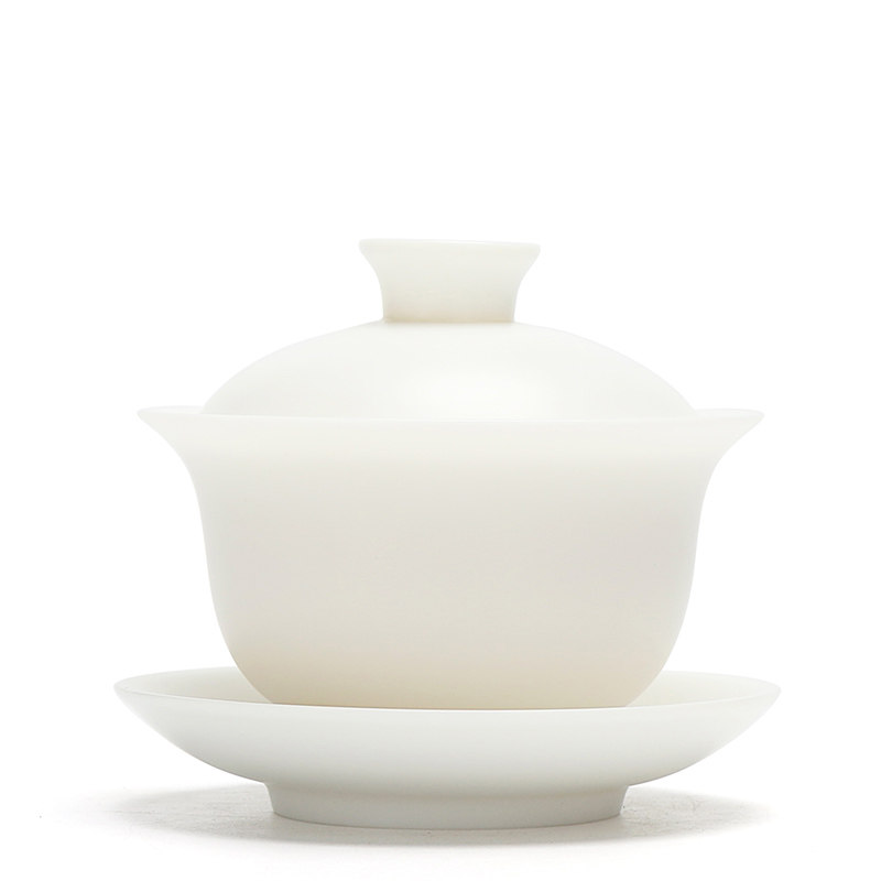 素烧猪油白 大号茶碗盖碗手工白瓷功夫茶具茶杯三才碗陶瓷180毫升