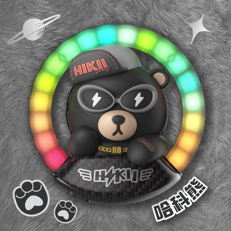 玩味哈科熊汽车气氛灯出风口公仔车载香薰中控台音乐节奏灯小摆件