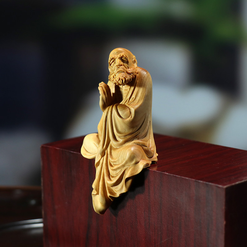 黄杨雕雕家居装饰茶宠工件手把件实木木刻摆艺品人物禅衣达摩祖师