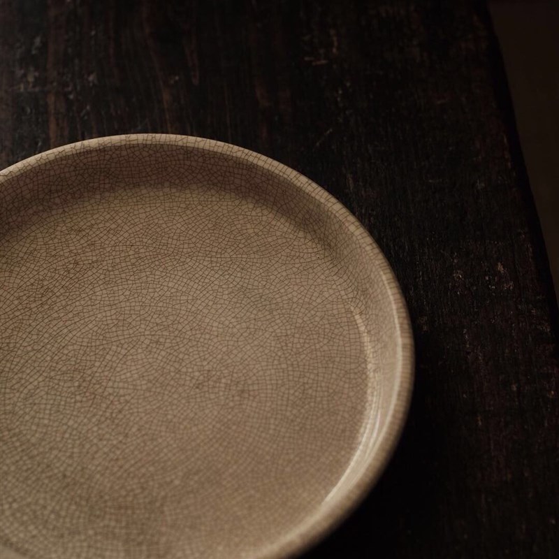 80年代台定工夫茶器 漳州潮州窑瓷茶盘 仿哥窑黄釉瓷开片壶承茶杯