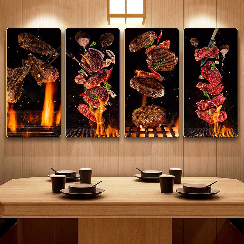 西餐厅牛排装饰画牛扒韩式美食个性创意餐厅挂画烤肉店墙壁画
