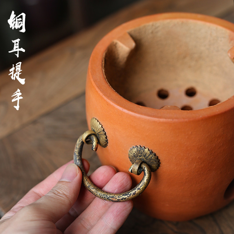 童文宋副榜炉铜耳鼓炉闽西手工炭炉红泥工夫茶炉橄榄碳炉潮汕砂铫