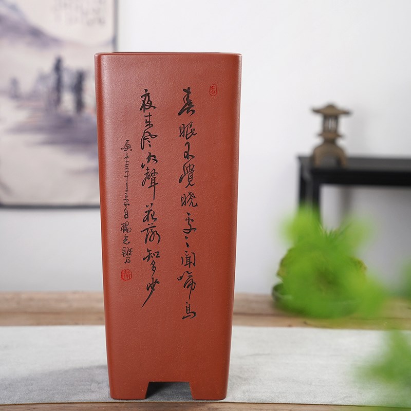紫砂 四方41cm特高花盆 悬崖桩盆景盆 客厅玄关大号紫砂盆