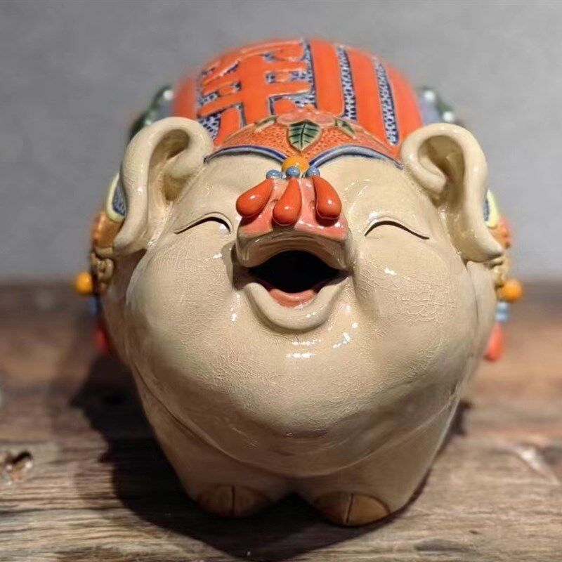 陶瓷生肖猪摆件客厅酒柜中式装饰创意艺术品萌宠动物小猪