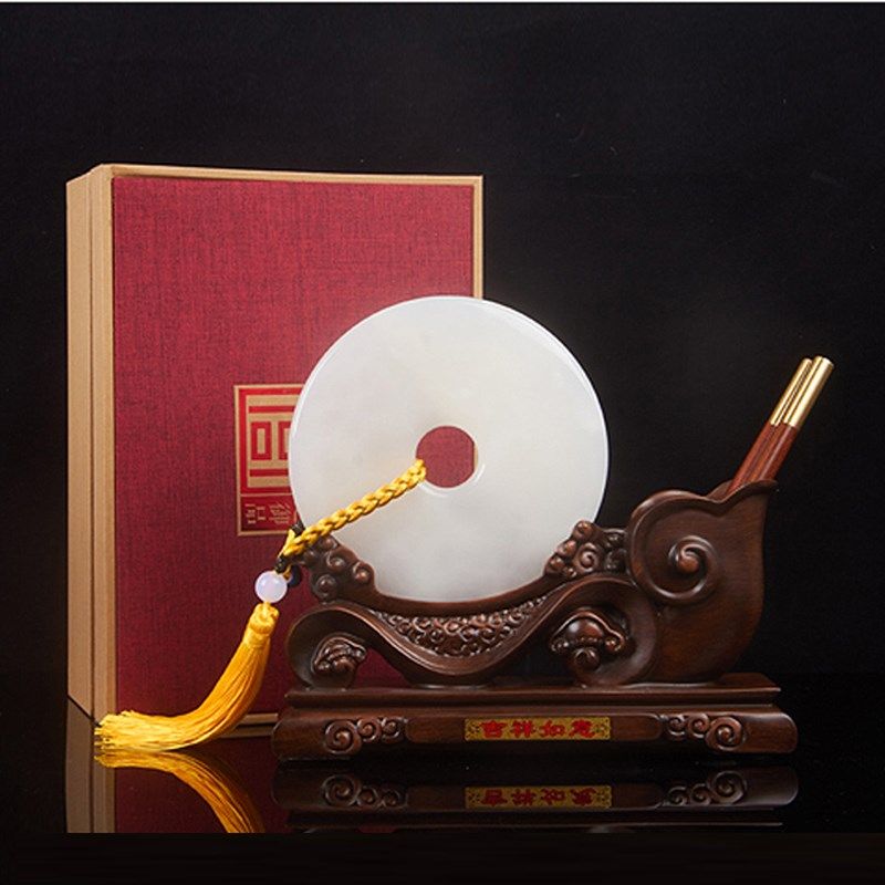 毕业送老师的礼品实用高档定制天然玉石平安扣笔筒办公室装饰摆件