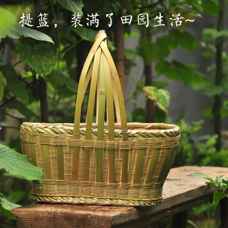 竹编子篮竹制品竹编提子水果手篮竹编篮子复古家用迷你方形纯手工