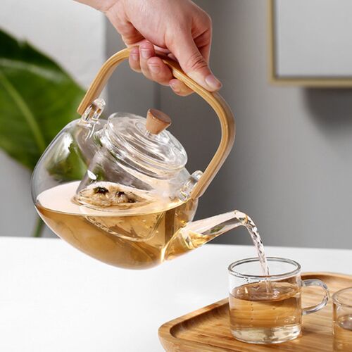 竹把提梁壶全玻璃加厚煮茶壶泡茶壶耐高温带过滤内胆下午茶茶具