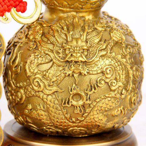 黄铜开口龙纹铜葫芦五龙铜葫芦家居工艺品摆件龙款铜葫芦双龙戏珠