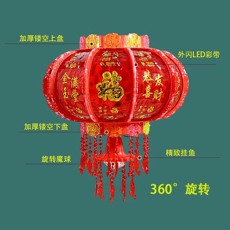 款笼2024年新春龙年七彩旋转走马灯大门阳台灯节七彩福字旋转灯笼