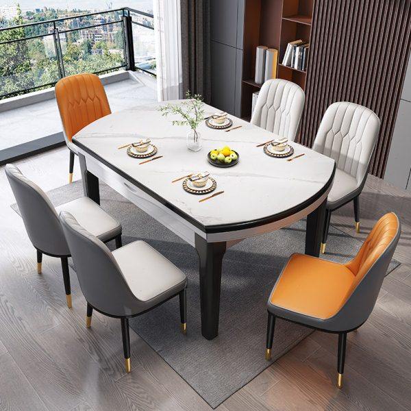 现代简约实木可伸缩岩板可变圆形桌方圆两用家用小户型折叠餐桌椅,住宅家具,岩板餐桌,淘宝优惠券,粉丝福利购,淘宝优惠卷