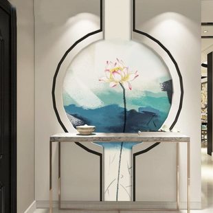 新中式荷花壁布画3d全屋卧室8d墙纸玄关背景墙布壁纸墙布