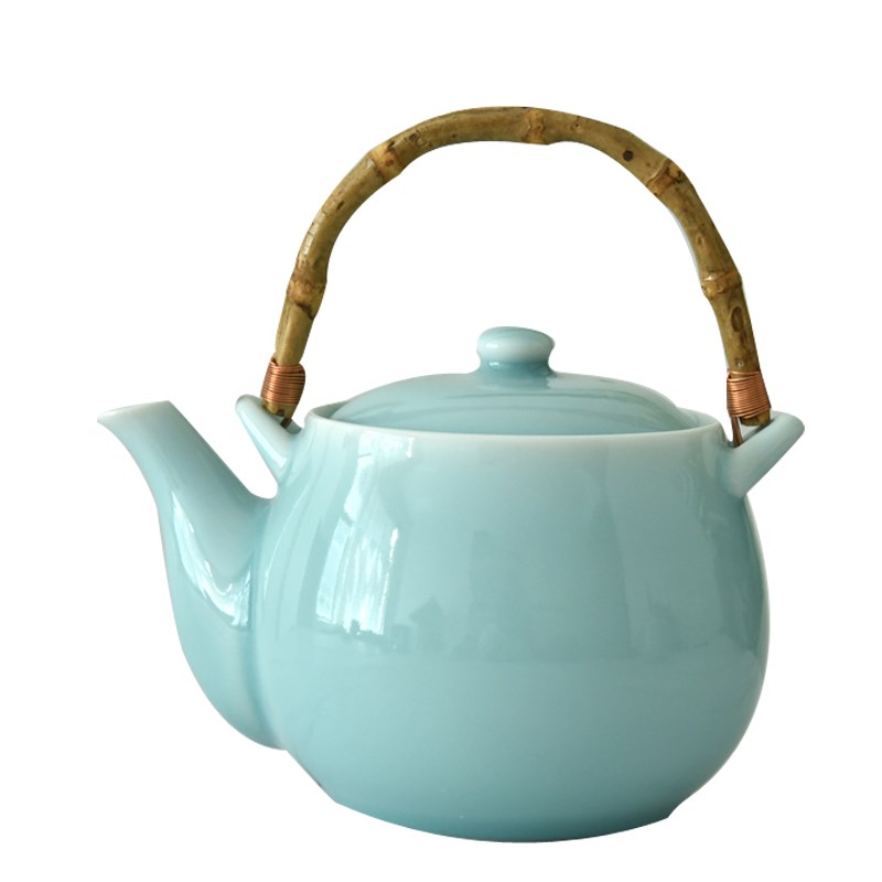 大号龙泉青瓷泡茶壶宽口提梁壶中式加厚耐高温陶瓷壶700ml