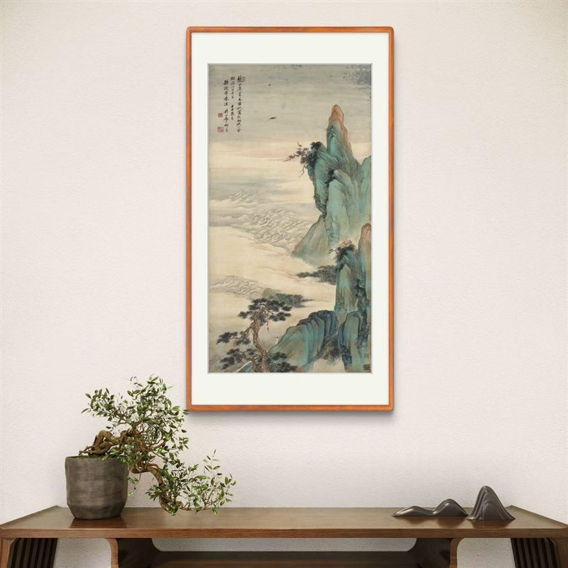 (古绿山水)仿青国画画办公室中式美学装饰画客厅茶室玄关挂画