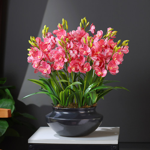 高档大盆蕙兰花仿真花艺摆设客厅家居电视柜摆件前台装饰兰花假花