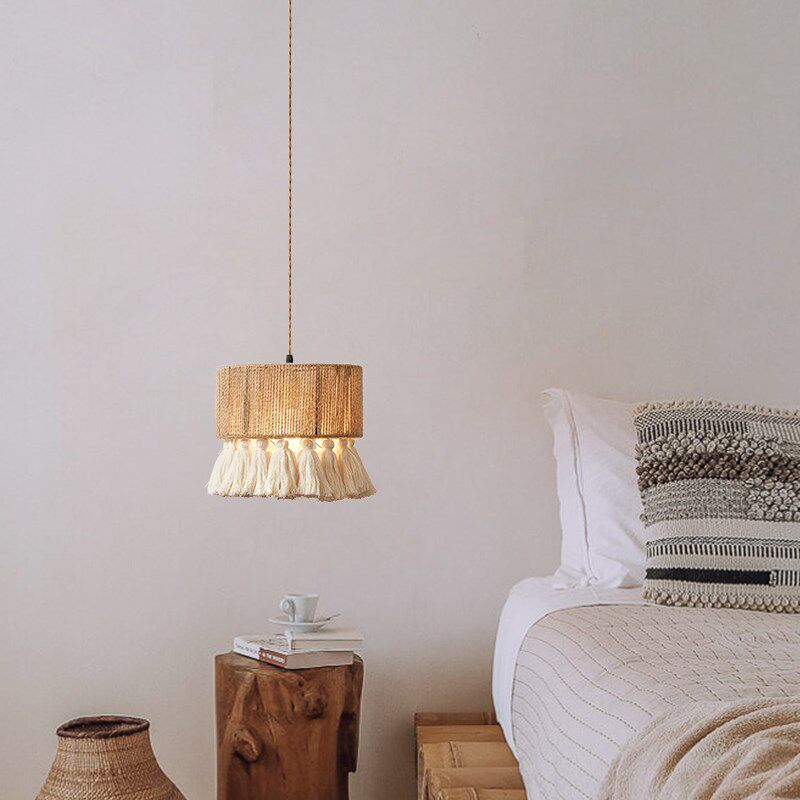 波吧米亚灯古麻绳流苏床头吊灯创意卧室床头柜餐厅复西台阳台灯具