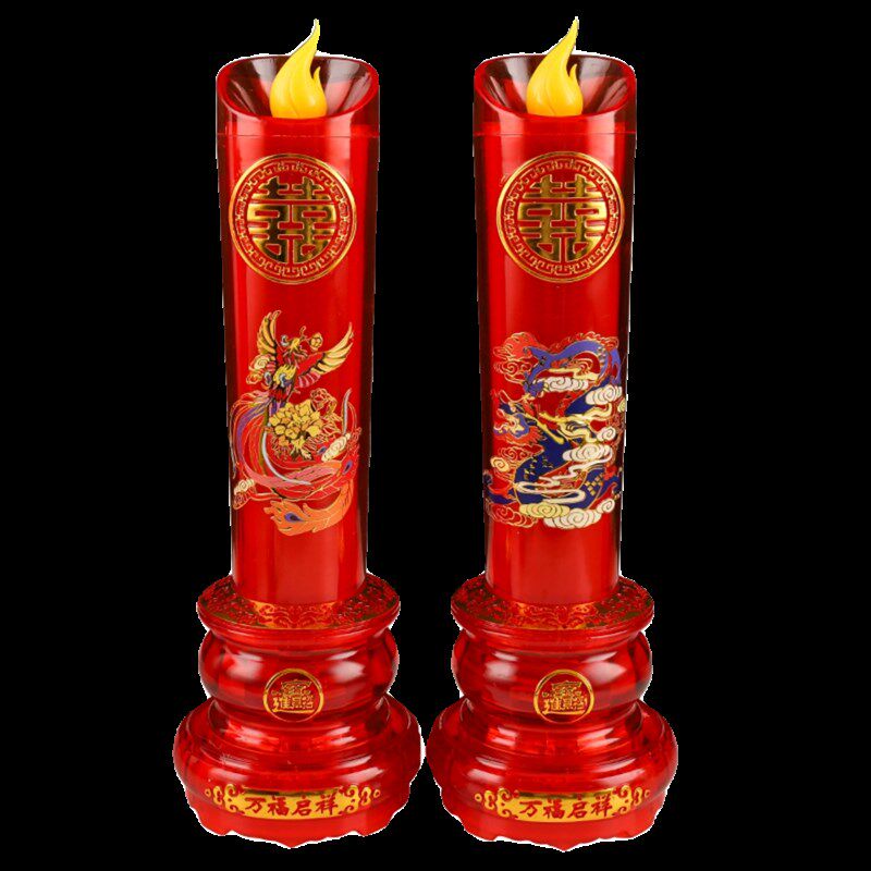 LED结婚电子蜡烛龙凤红色家用喜字插电电烛台仿真火焰喜庆蜡烛灯