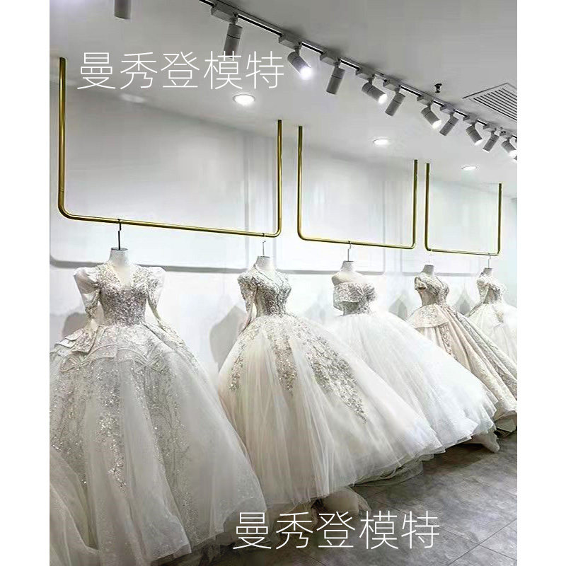 婚纱店吊模特新娘礼服馆悬空假人偶挂钩半身绒面人台模型展示衣架