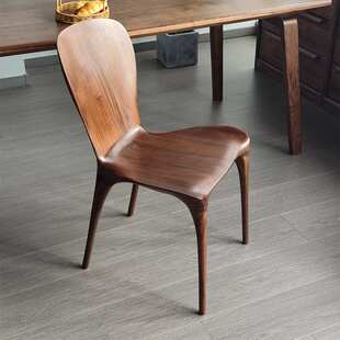 实木餐椅北美黑胡桃木尤里卡椅曲面全榫卯休闲北欧原木家用靠背椅