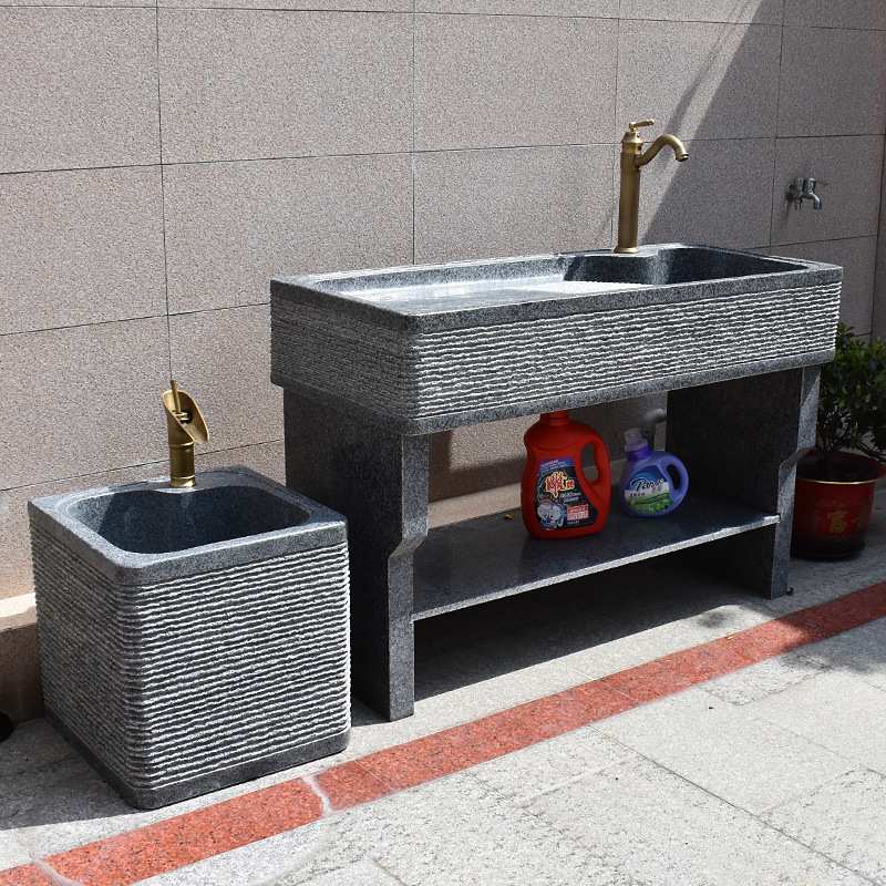 大理石洗衣池阳台家用花岗岩一体水槽带平台搓衣板户外洗衣台盆