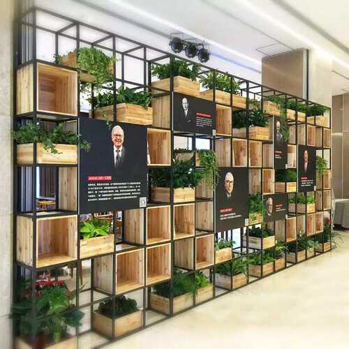 办公室loft工业风置物架铁艺书架屏风隔断墙多层实木落地展示架