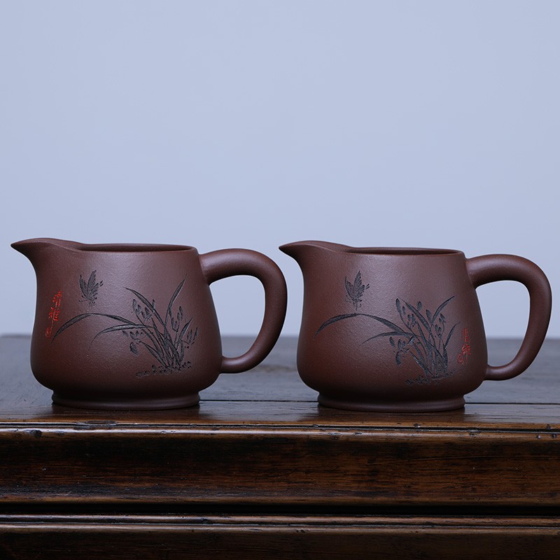 宜兴紫砂公道杯茶漏茶滤过滤器 紫泥手工功夫茶具公杯分茶器套装