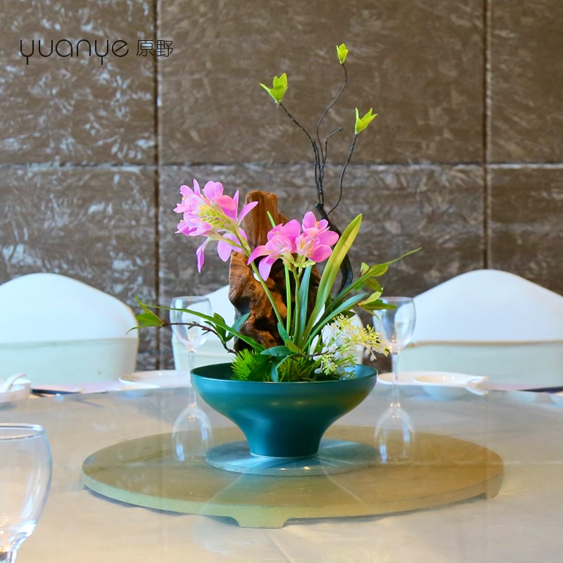 新摆式高端餐桌花中花酒店餐厅茶仿客厅玄关茶几摆件室真花装饰品
