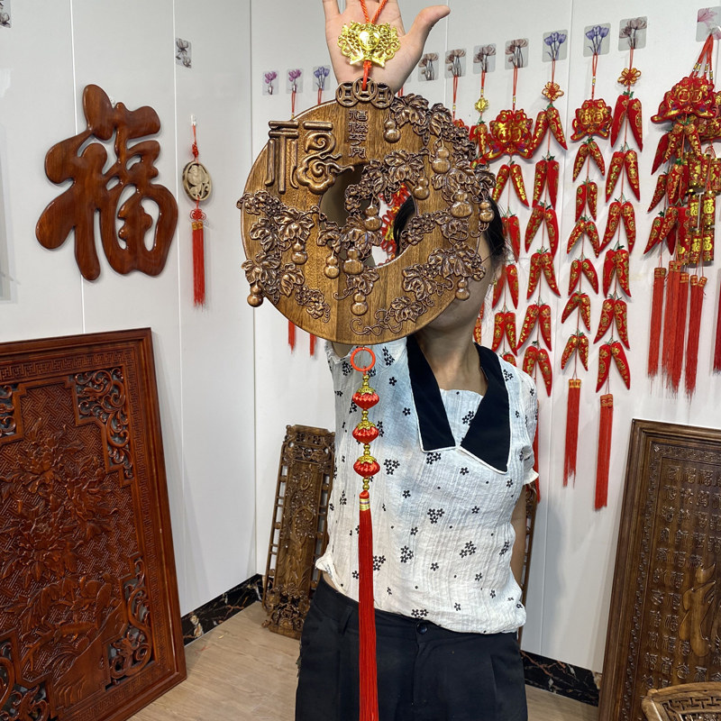 东阳木雕香樟实木客厅卧室挂件墙上装饰品入户门葫芦福字灯笼挂串