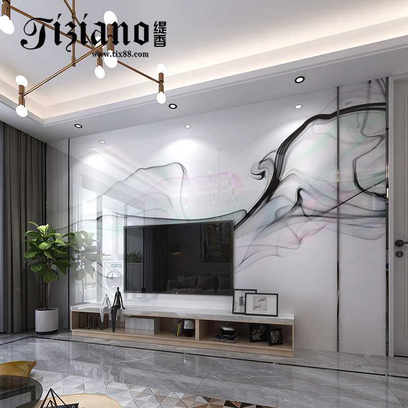缇香电视背景墙壁画 现代简约微晶石瓷砖画 客厅电视瓷砖背景墙