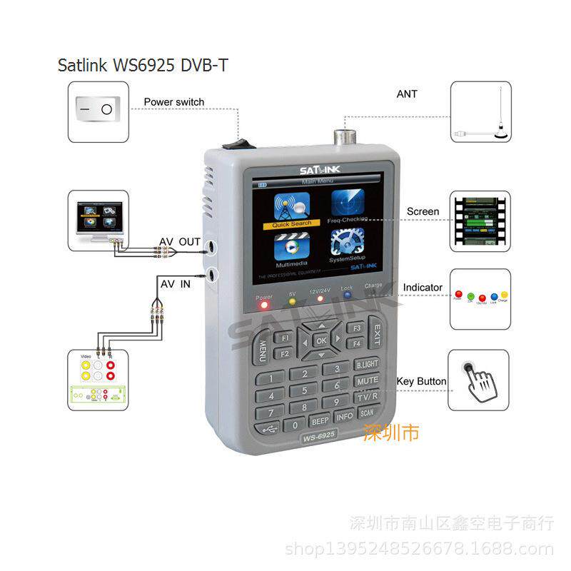 Satlink ws - 6925 dvb-t地面信号寻星仪H.264 Satellite Finder