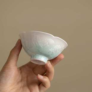 窑变结晶釉茶杯陶瓷茶具主人杯品茗杯冰花花口斗笠杯家用功夫茶具