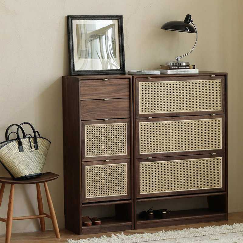 北欧实木藤编鞋柜 家用门口复古简约玄关柜小户型翻斗大容量门厅,3C数码配件,摄像机配件,淘宝优惠券,粉丝福利购,淘宝优惠卷