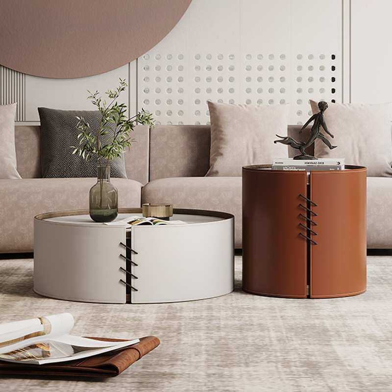 北欧轻奢圆形茶几整装组合现代简约设计师创意马鞍皮革小户型茶桌,3C数码配件,摄像机配件,淘宝优惠券,粉丝福利购,淘宝优惠卷