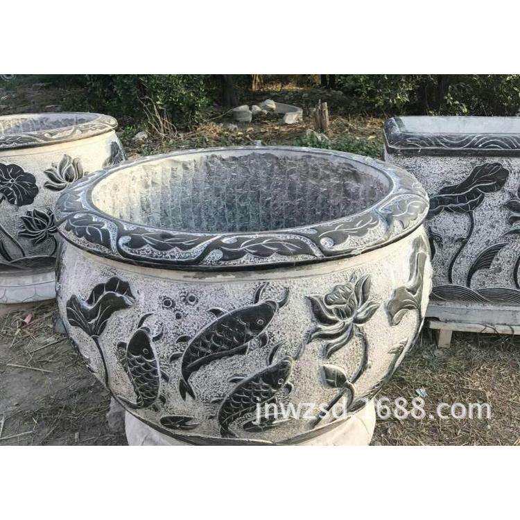 古代老石雕鱼缸图片大全 山东制作仿古石质鱼缸价钱