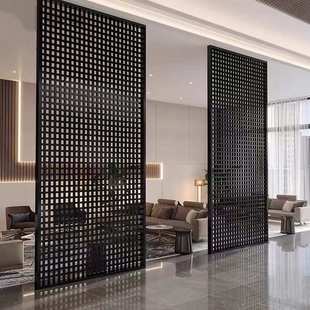 侘寂风格栅隔断屏风铁艺十字网格子金属黑色客厅家用入户现代简约